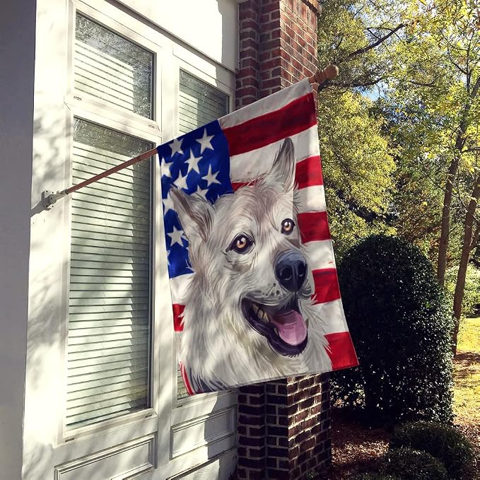 Caroline's Treasures CK6756CHF West Siberian Laika American Flag House Flag Large Porch Sleeve Pole Decorative Outside Yard Banner Artwork Wall Hanging, Polyester, House Size, Multicolor