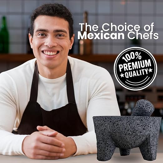 The Original Molcajete Mexicano Volcanic Rock Handmade of Authentic Lava Rock in Mexico - Molcajete de Piedra volcanica - Molcajete Mortar Pestle Bowl - Volcanic Rock Guacamole Maker