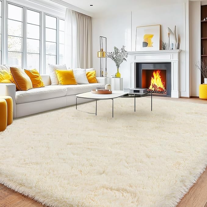 8x10 Area Rugs for Living Room, Large Ultra Fluffy Fuzzy Shag Cream Rug for Bedroom, Modern Plush Soft High Pile Upgrade Non-Slip Carpet for Kids Girls and Boys, Dorms, Home Decor Aesthetic