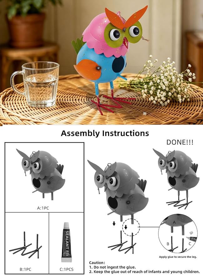Metal Owl Garden Statues Yard Art Animal Figurines | Hanging Birdhouse Owl Figure Outdoor Decor Yard Decoration Lawn Ornaments Decorative Bird House for Outside