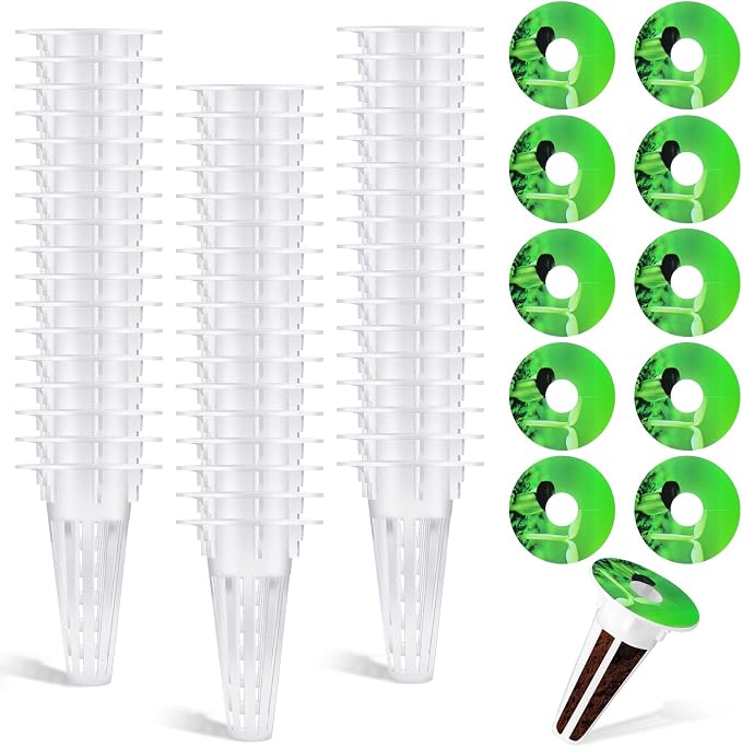 Cunhill 100 Pcs Hydroponic Grow Baskets and Seed Pod Label, 0.5 Inch, White | 0.5 Inch Grow Baskets,50 Hydroponic Grow Baskets & 50 Labels,Compatible with Hydroponic Growing System
