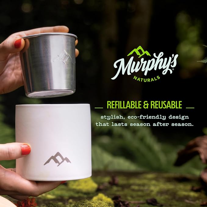 Murphy's Naturals Refillable Mosquito Repellent Candle, White, 9 oz | Soy & beeswax blend with rosemary, peppermint, citronella & lemongrass oils; 30-hour burn time; refills sold separately
