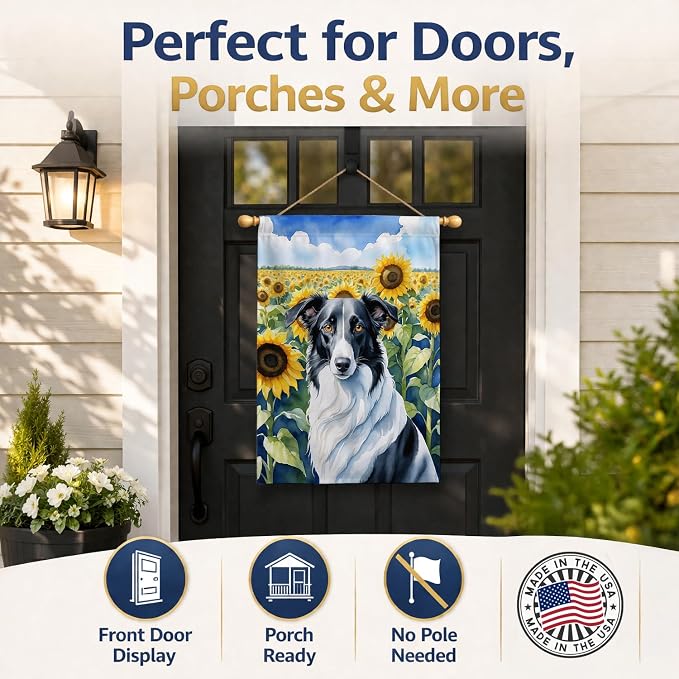 Caroline's Treasures DAC6034CHF Borzoi in Sunflowers House Flag Large Porch Sleeve Pole Decorative Outside Yard Banner Artwork Wall Hanging, Polyester, House Size, Multicolor
