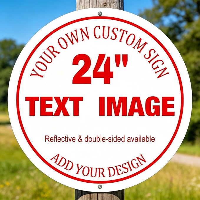 Custom Metal Outdoor Signs, 24x24 Inch Round Rust-Free Aluminum Panel, Reflective Option, Single/Double Sided, Beauty Lounge Logo Sign