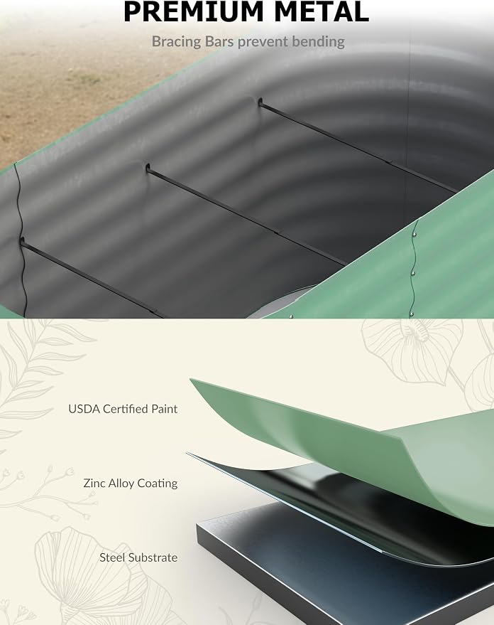 GarveeLife 8x4x1.5 ft Galvanized Raised Garden Bed - 18“ Tall Metal Planter Box for Vegetables, Flowers, Herbs, Rust-Resistant Outdoor Garden Box, Easy Assembly Raised Beds for Gardening, Green