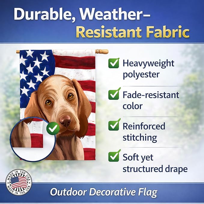 Caroline's Treasures CK6456CHF Bracco Italiano Dog American Flag House Flag Large Porch Sleeve Pole Decorative Outside Yard Banner Artwork Wall Hanging, Polyester, House Size, Multicolor