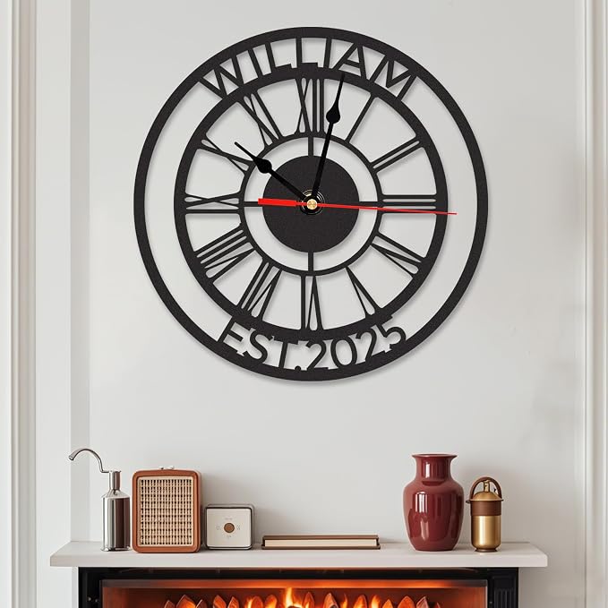 Personalized Large Outdoor Clock Waterproof, Custom Family Name Outdoor Pool Clock with Roman Numeral, Silent Vintage Modern Wall Clock Decorative for Living Room Bedroom Decor, Customized Gifts