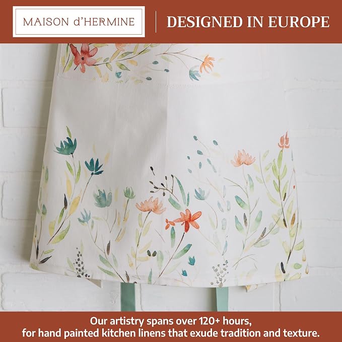 Maison d' Hermine Aprons for women with Pocket 100% Cotton (27.50"x31.50") | Adjustable Neck Strap & long ties Apron Men Chef Wedding Cooking Gardening Server Maid
