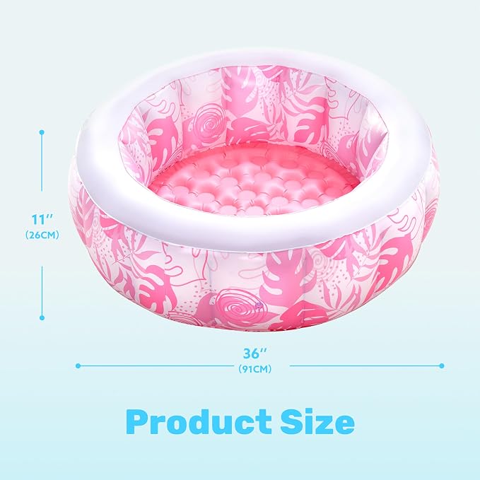 SLOOSH Inflatable Kiddie Pool for Kids, 36"x11" Swimming Pool with Soft Pad Floor for Kid & Toddler, Round Blow Up Baby Ball Play Pit Pools for Swim Party, Portable Indoor & Outdoor Water Toys (Pink)