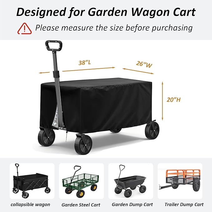 TheElves Garden Cart Cover, Outdoor Garden Wagon Covers Waterproof Heavy Duty for Yard Dump Carts, Wheelbarrows, Steel Carts, Collapsible Wagons, Utility Wagons, Pull-Along Wagon - 38x26x20 inch