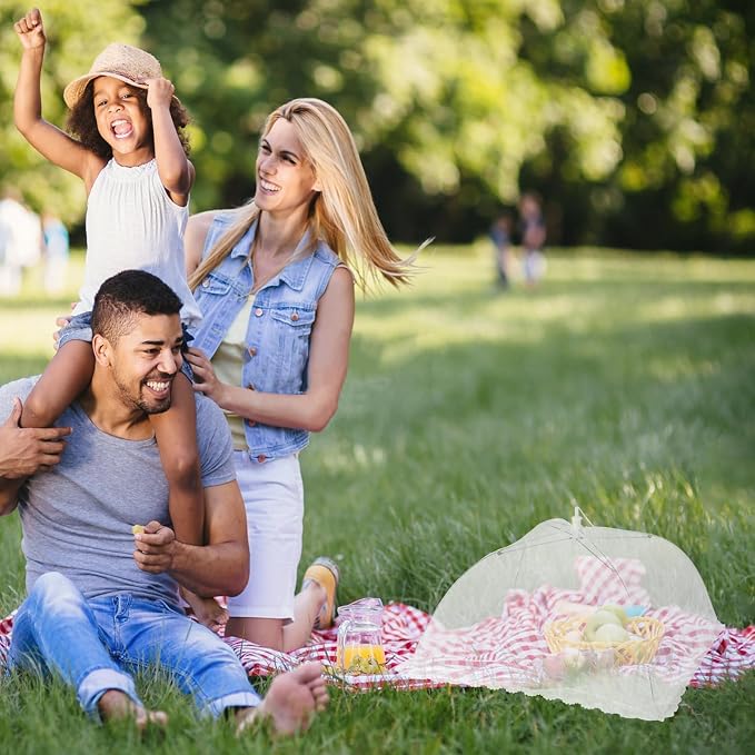 4 Pack Large Mesh Food Covers 17" x 17", Tall White Nylon Food Tents, Collapsible Pop-Up Food Cover Umbrellas for Camping, Picnics, BBQ, Parties, Plant, Flower, Fruit Cover