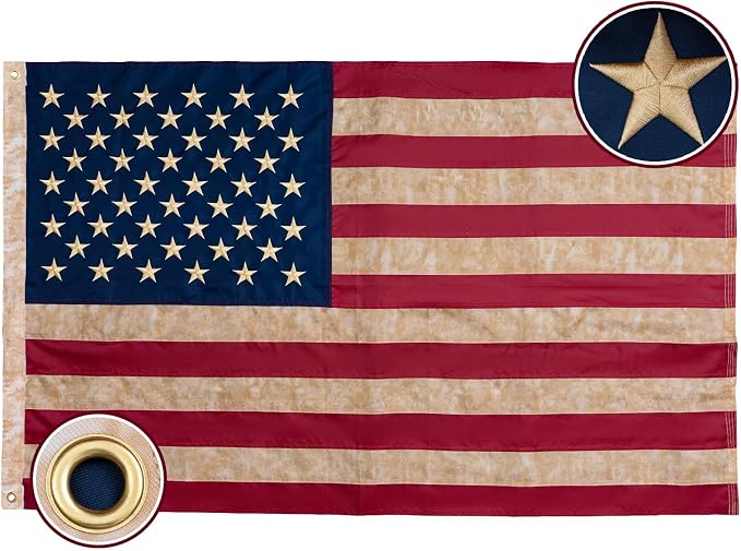 Bradford Vintage American Flag 3x5 ft for Outside, Heavy Duty Tea Stained American Flag Aged Looking for 4th of July Old USA US Flag for 250th Anniversary 4th of July