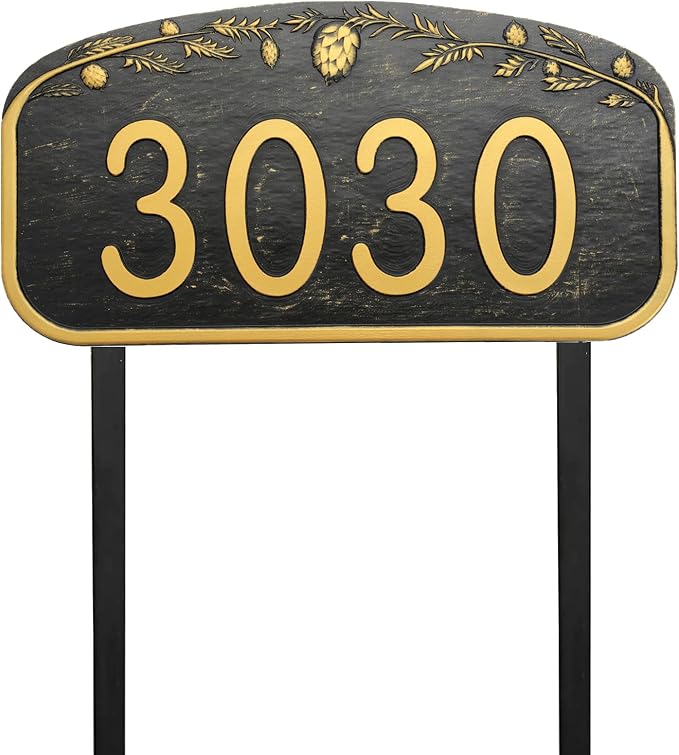 Address Sign Lawn Mounted - Custom House Number Sign with 2 Solid Metal Stakes,Address Numbers for Outside House,Yard,Garden,Grass,Ground,Drive Way,Lawn,13'' x 7''
