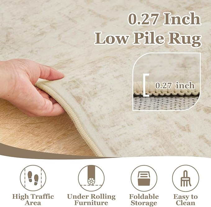Farmhouse Beige 2x6 Runner Rugs for Hallway Entryway, Kitchen Runners Washable Non Slip Low Pile, Vintage Distressed Medallion Printed Rugs for Mudroom/Bedroom Bedside/Laundry Room/Bathroom