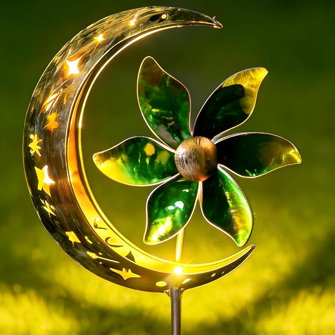 SunKite Spinner Windmill Moon Outdoor Lights Waterproof,Solar Moon Garden Light Outdoor Decorative Stakes Lights Yard Garden Patio Lawn Pathway Decoration Gifts Grandma Mom