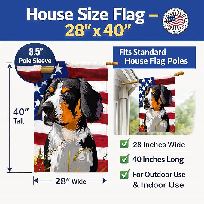 Caroline's Treasures CK6516CHF Entlebucher Mountain Dog American Flag House Flag Large Porch Sleeve Pole Decorative Outside Yard Banner Artwork Wall Hanging, Polyester, House Size, Multicolor