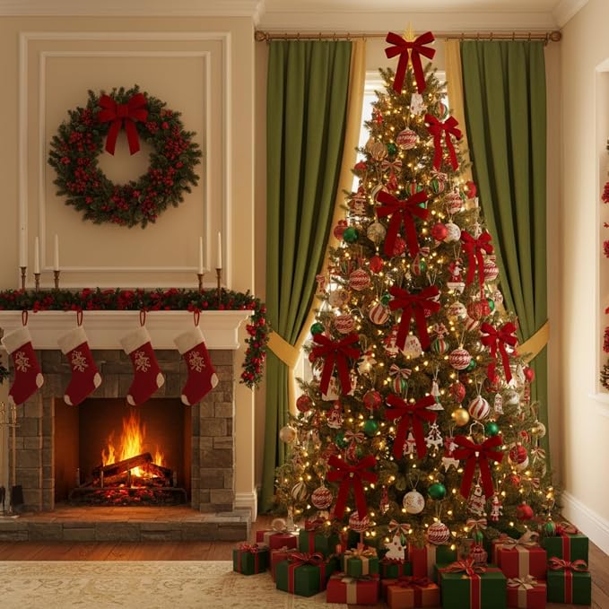 36 Pcs 20 Inches Christmas Garland Ties with Large Velvet Bows Decorative Reusable Twist Tie Bows for Banister Christmas Indoor Outdoor Holiday Wreath Decorations(Burgundy)
