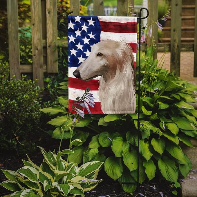 Caroline's Treasures CK6449GF Borzoi Dog American Flag Garden Flag Mailbox Flag Decorative Yard Flag Banner Outside Patio Artwork Yard Flower Beds, Garden Size, Multicolor