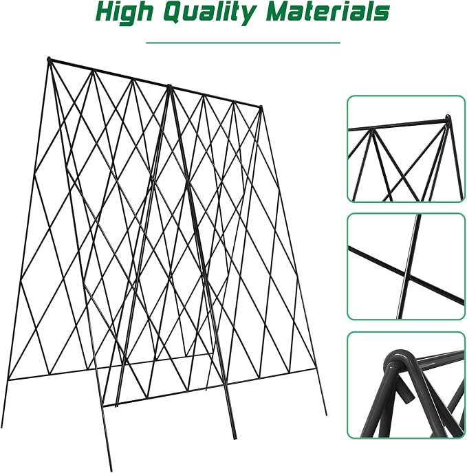 DoCred Cucumber Trellis, 39.4" H 2 Pack Metal Foldable Thickened A Frame Garden Trellis for Raised Bed Climbing Plants, Vegetables, Including Plant Support Clips, Twist Ties, Plastic Ties, Black
