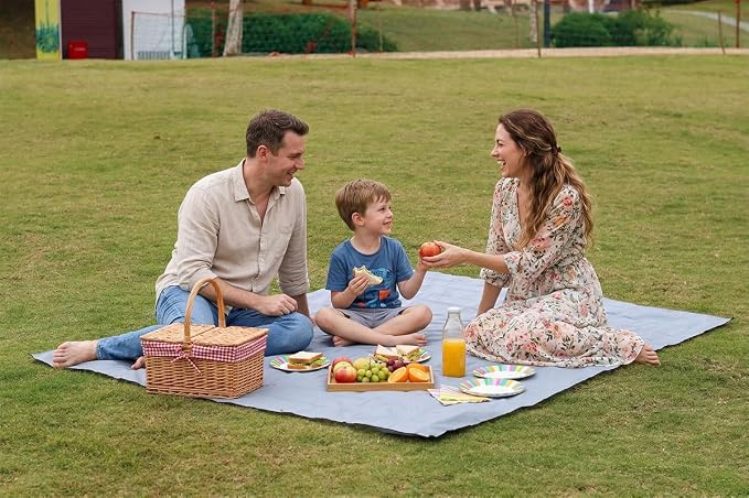 Outdoor Pocket Blanket, 55"x79" Waterproof Foldable Compact Small Picnic Blanket, Ultralight Tarp for Camping, Festival, Beach, Hiking, Backpacking, Travel, Stakes Included (Grey)