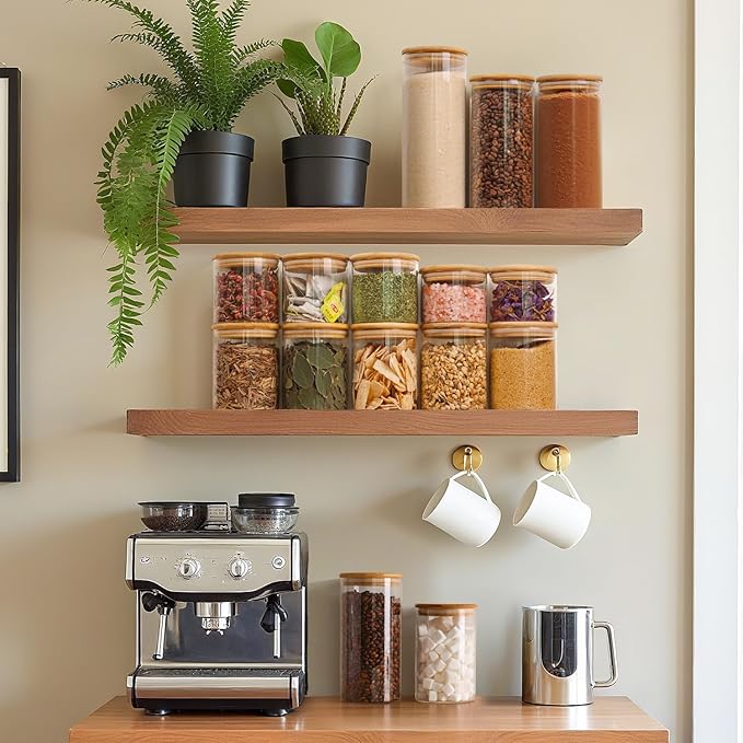 ComSaf Glass Storage Containers With Lids 0.6 Qt, 9 Pack Small Glass Jars | Small Glass Containers, Spice Jar 20oz, Snack Station Organization, Coffee Bar Organization, Size For Subpackage, BPA Free