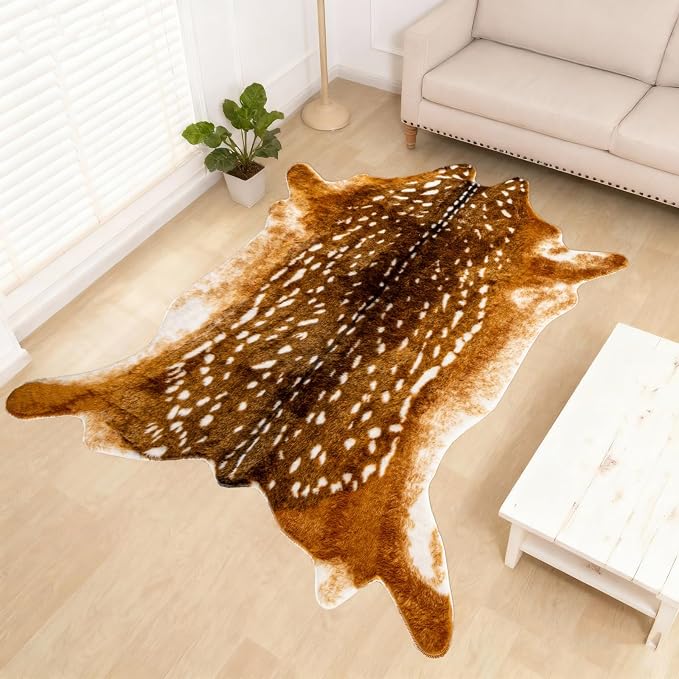 Asuprui Deer Rug, Sika Deer Print Carpet, 5.3X 6.9 Ft,Antelope Rug,Fawn Mat