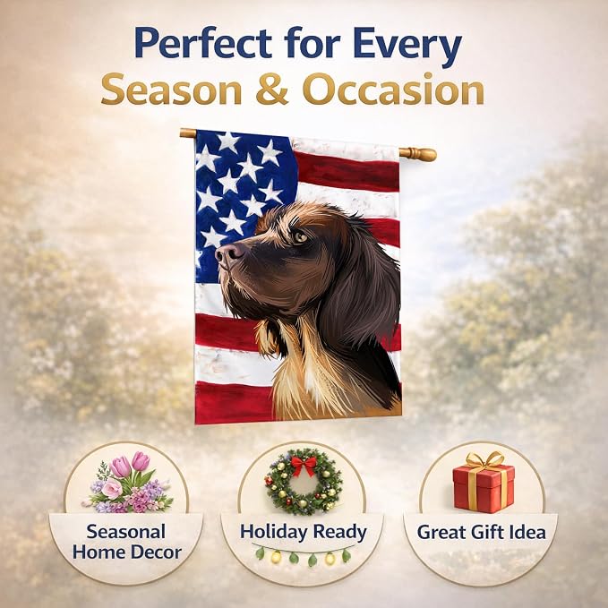 Caroline's Treasures CK6645CHF Picardy Spaniel Dog American Flag House Flag Large Porch Sleeve Pole Decorative Outside Yard Banner Artwork Wall Hanging, Polyester, House Size, Multicolor