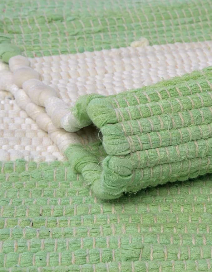 Unique Loom Chindi Rag Collection Area Rug - Striped (10' x 14' 1" Rectangle, Green and Ivory)