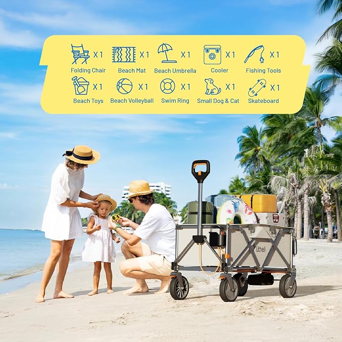 Litheli Electric Wagon Cart with 1 Battery, All-Terrain Wheels & Variable Speed | 200L Capacity, 300 lbs Heavy-Duty Utility Wagon for Camping Beach Garden Shopping