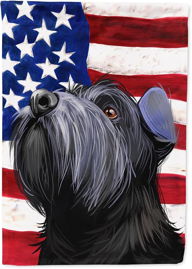 Caroline's Treasures CK6725CHF Standard Schnauzer Black American Flag House Flag Large Porch Sleeve Pole Decorative Outside Yard Banner Artwork Wall Hanging, Polyester, House Size, Multicolor