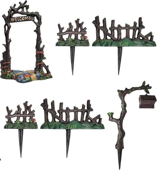 Lulu Decor, Cast Iron Fairy Garden Decor Set Fairy Garden Accessories Including Fairy Garden Fence 4 pc, Lamp with Mailbox and Welcome Arch