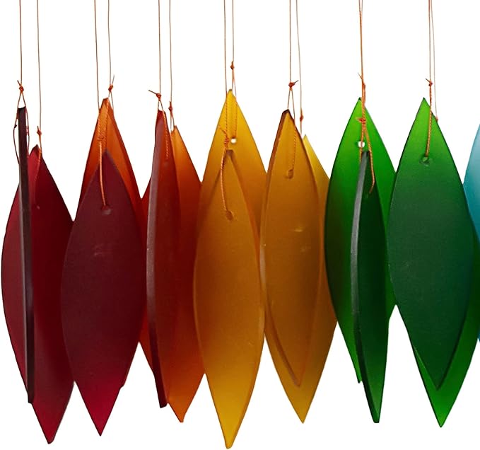 Blue Handworks Rainbow Glass Chime, Sandblasted Glass and Found Wood Handcrafted Wind Chime | Sandblasted Glass and Found Wood Handcrafted Wind Chime