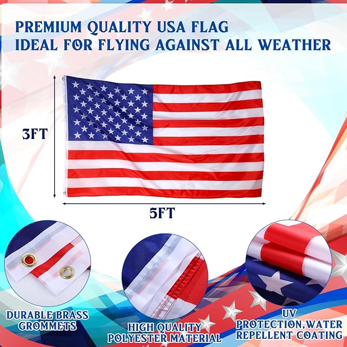 FuWeave Flag Poles for Outside House in Ground 20 ft Sectional Flag Pole Kit Extra Thick 16 Gauge Heavy Duty Aluminum Flag Pole with Gold Ball Top for Residential or Commercial(Silver)