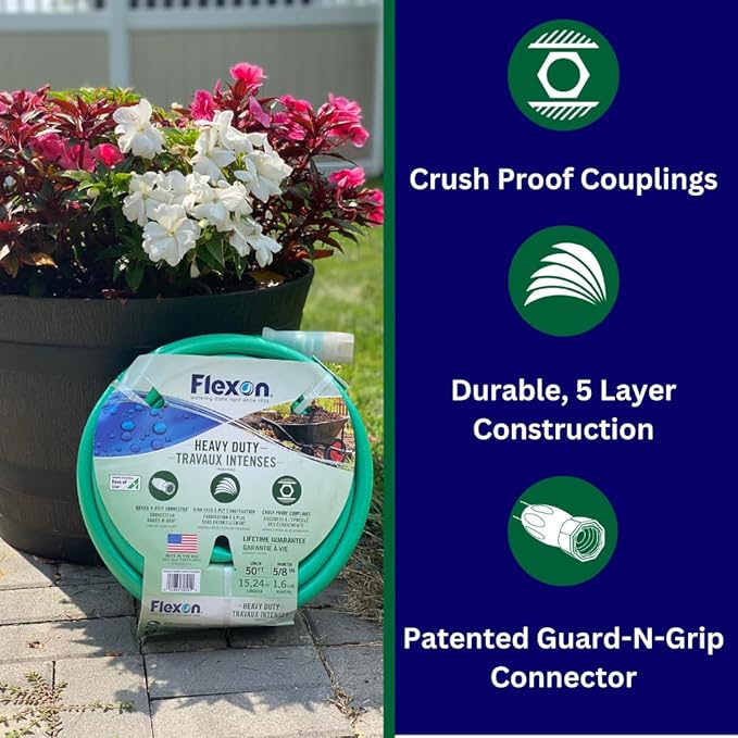 Flexon FXG5850 5/8-Inch x 50-Foot Heavy Duty 5-Ply Forever Garden Hose