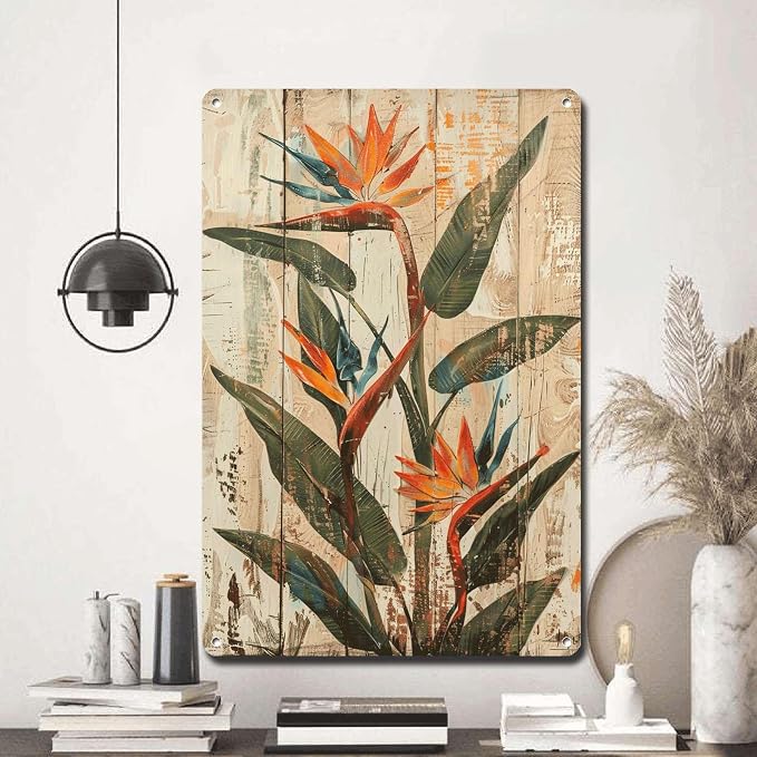 Metal Sign Tin Sign Vintage Wall Art Rustic Charm Bird of Paradise Tin Sign for Vintage Wall Decor Easy Installation and Weather Resis Tin Sign Garden Gift for Bar 6×8 Inches