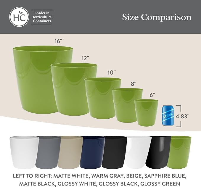 The HC Companies Aria Round Self-Watering Pot - Lightweight Plastic Planter for Herbs & More - Durable Plant Pots for Indoor Plants & Outdoor Plants (6" Matte White, Pack of 2)