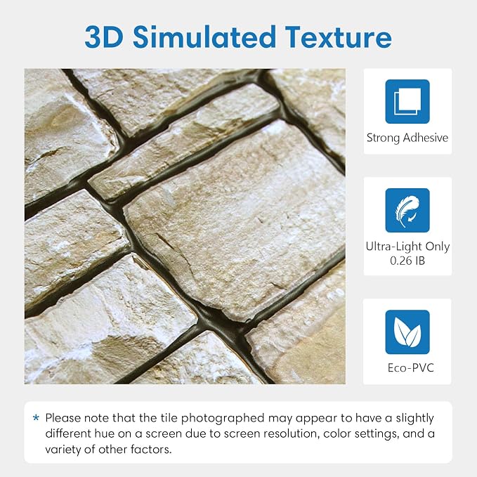 COMSTICKC 3D Faux Stone Wall Sticker Peel and Stick Wall Covering, 12 pcs 22.8" x 11.8", DIY UrltraLight PVC 3D Self Adhesive Fake Brick Rock Paneling Interior Decor,Paintable,Covers 22.48 sq.ft