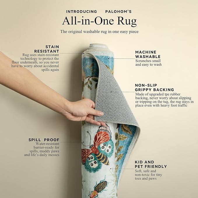 Machine Washable Rug for Living Room: 9x12 Area Rugs Vintage Rug Stain Resistant Non Slip Low Pile Soft Lightweight Carpets for Bedroom Kitchen Dining Room Nursery Kids Room Farmhouse Indoor