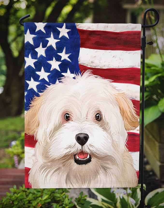Caroline's Treasures CK6394GF Alpine Spaniel American Flag Garden Flag Mailbox Flag Decorative Yard Flag Banner Outside Patio Artwork Yard Flower Beds, Garden Size, Multicolor