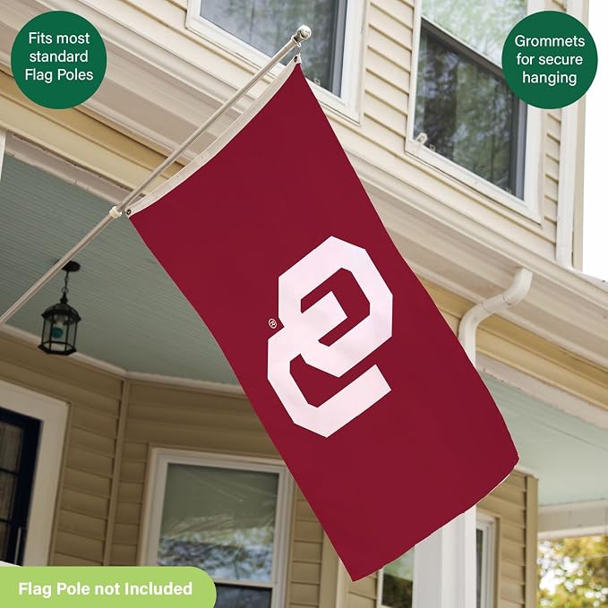 NCAA University of Oklahoma Flag with Grommets, 3'x5' Oklahoma Sooners Outdoor College Flags & Banners for Garden Patio Indoor Wall Décor