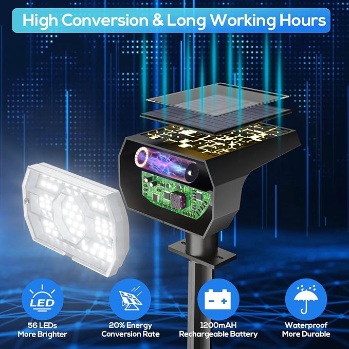 NYMPHY Solar Lights Outdoor Waterproof IP68, 56 LED 3 Lighting Modes Solar Powered Garden Yard Spot Solar Lights for Outside Landscape- 6 Pack (Cool White)