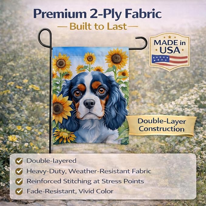 Caroline's Treasures DAC6049GF Cavalier Spaniel in Sunflowers Garden Flag Mailbox Flag Decorative Yard Flag Banner Outside Patio Artwork Yard Flower Beds, Garden Size, Multicolor