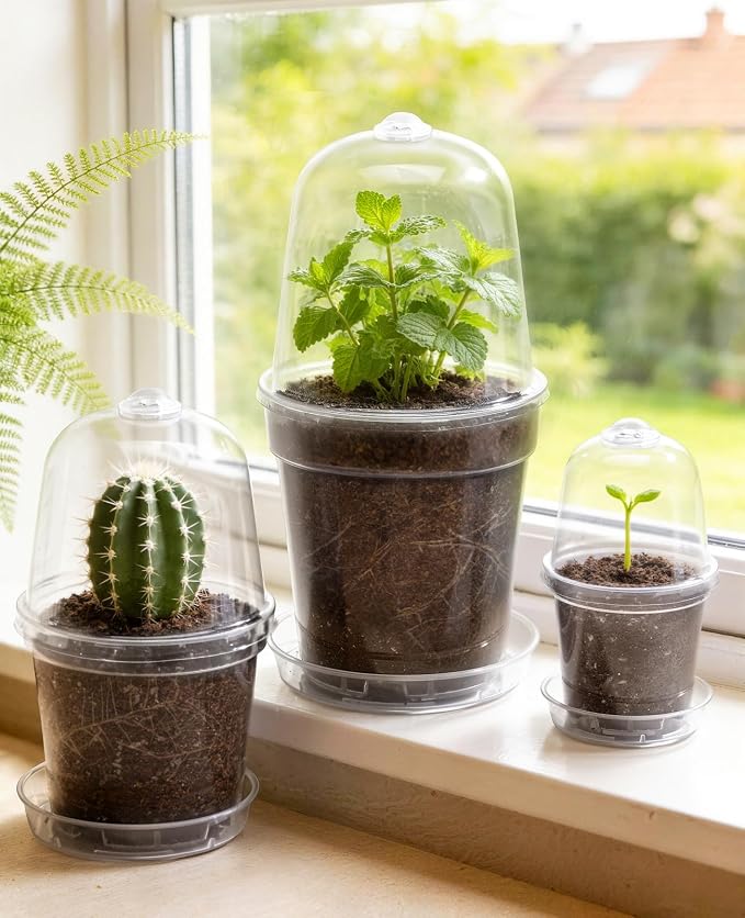 homenote 5 Inch Clear Nursery Pots 20 Pack with Humidity Domes&Plant Saucers–Rigid Plastic Nursery Pots with Drainage,Transparent Flower Pots for Seedlings,360° Rotary Vent,Indoor Outdoor Garden