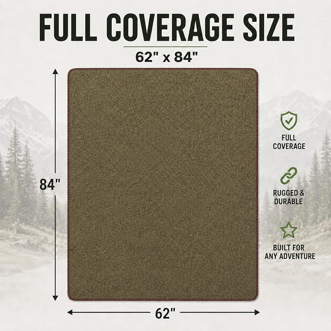 Wool Camping Blanket - 70% Wool Heavy-Duty Military Style Throw, Warm & Washable, Fire Retardant Cover for Emergency, Survival & Outdoor Use - Perfect for Camping, Car, Home & Hiking, Olive 62x84