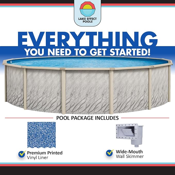 Lake Effect Pools 'Meadows' 12 ft Round Above Ground Swimming Pool | 52 Inch Steel Side Walls | Kit Includes: 25 Gauge Overlap Liner & Widemouth Skimmer