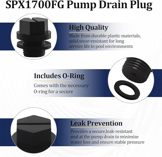 SPX1700FG Pool Pump Pipe Drain Plugs with Gaskets,Swimming Pool Replacement for Hayward Super Pump,Power-Flo LX,Powe Flo II,Max Flo Series,4 pcs