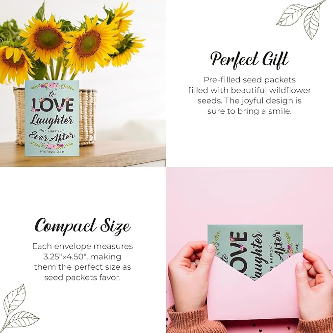 25 Wildflower Seed Packets - Wedding Favors for Guest - Wedding Decorations for Reception - Wild Flower Seeds Throw and Grow Perennial Annual Mix to Attract Pollinators Bees and Butterflies Non-GMO