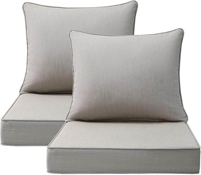 Unimatta Sunbrella Outdoor Chair Cushions Set, 22" x 22", Set of 2, Water-Repellent, Fade Resistant, Deep Seat Bottom and Back Cushion for Backyard, Couch, Sofa and Patio Furniture, Specrtum Pebble