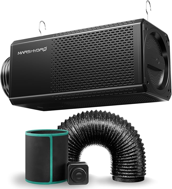 MARS HYDRO 2 in 1 Inline Fan with Carbon Filter，6" Grow Tent Ventilation System Kit, Exhaust Duch Fan with EC Motor Speed Controller，Air Filtration Kit for Hydroponics, Greenhouse, and Indoor Garden