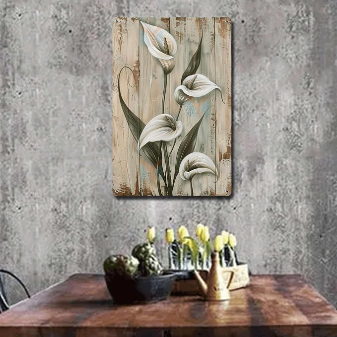 Metal Sign Tin Sign Vintage Wall Art Peace Lily Vintage Tin Sign for Rustic Wall Art Shabby Chic Elegance and Corrosion Resistant Alum Funny Bathroom Wall Decor for Home Decor 12×16 Inches